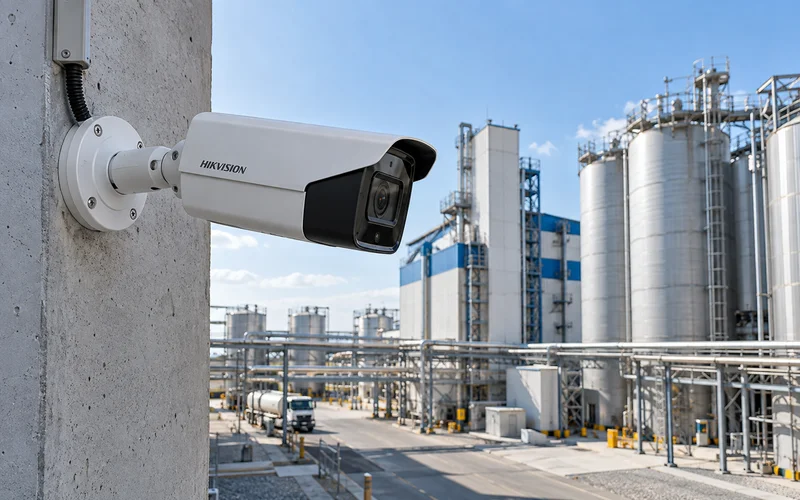 Камера Hikvision: фасад предприятия, обзор территории