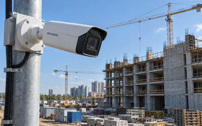 Камера Hikvision: опора, стройка